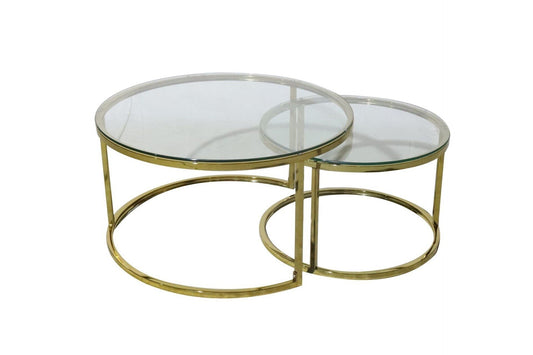 Coffee Table Set of 2 Gold Glass