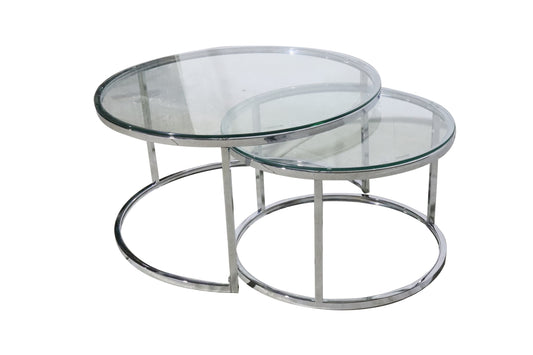 Coffee Table Set of 2 Silver Glass