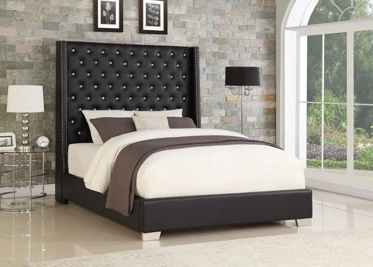 Bed Luna Queen size Black Tufted Upholstered Bed 75"