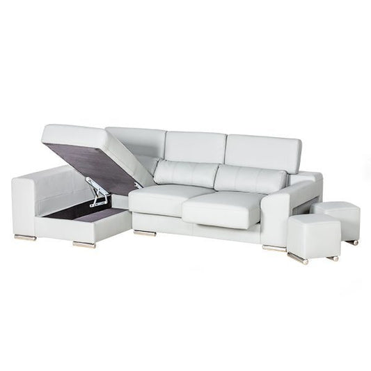 Sectional Sofa London White (LEFT) with 2 Puffs