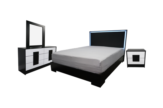 Bedroom Set 4Pcs Paris Glossy Platform Led White/Black