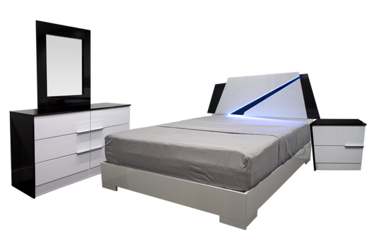 Bedroom Set 4Pcs Manhattan Glossy Platform Led White/Black