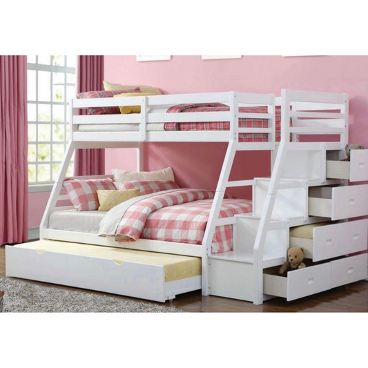 Bunk Bed Kids with Storage (Twin / Full) Wooded White