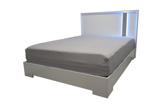 Bed Vienna Glossy Platform White/Grey Led Headboard