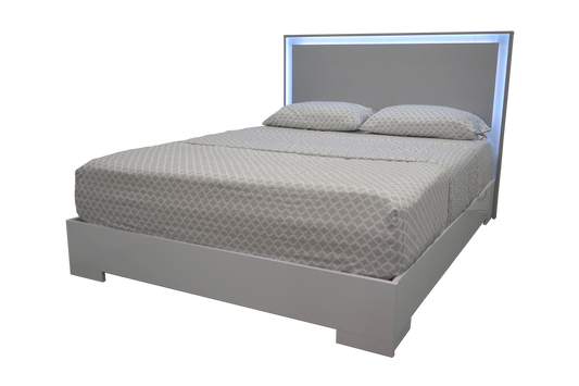 Bed Prague Glossy Platform White/Grey Led Headboard