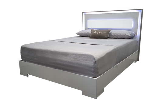 Bed Sorrento Glossy Platform White/ Grey Led Headboard