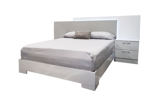 Bed Barcelona Glossy Platform White/Grey Led Headboard