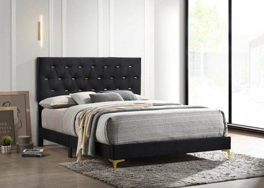 Bed Kendall Tufted Upholstered Panel Bed Black Gold