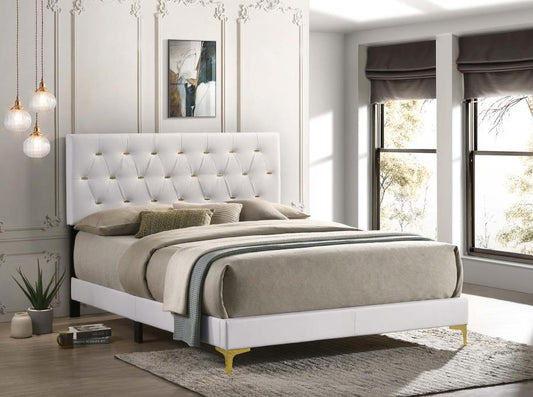 Bed Kendall Tufted Upholstered Panel Bed White Gold