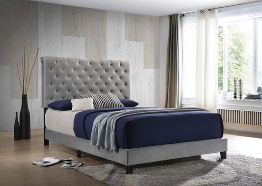 Bed Warner Tufted Upholstered Bed Grey