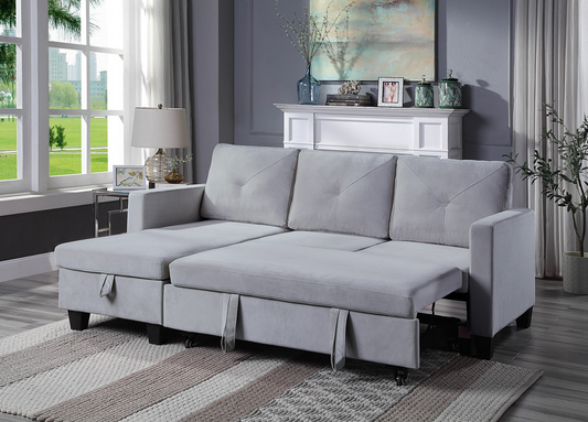 Sleeper Sectional Sofa light Grey with Storage Chaise