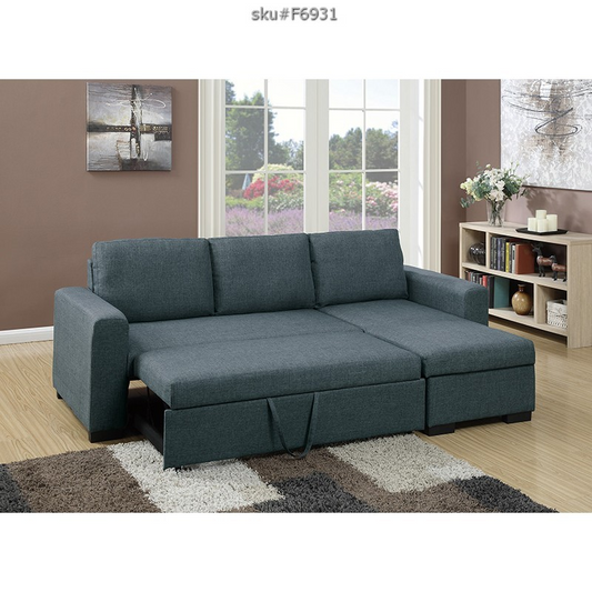 Sleeper Sectional Sofa Bue with Storage Chaise