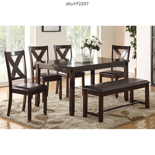 Dining Set 6 Pcs Table, Chairs, Bench Brown