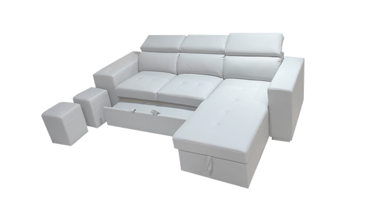 Sleeper Sectional Milano with 2 Extra Puffs (White)