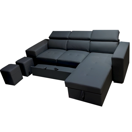 Sleeper Sectional Milano with 2 Extra Puffs (Black)