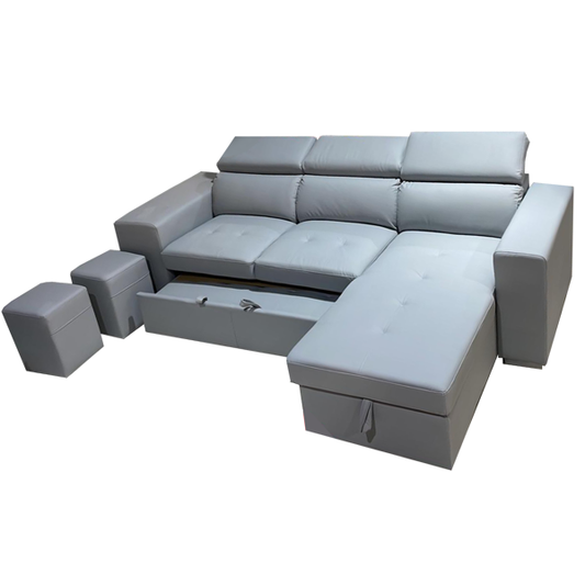 Sleeper Sectional Milano with 2 Extra Puffs (Grey)