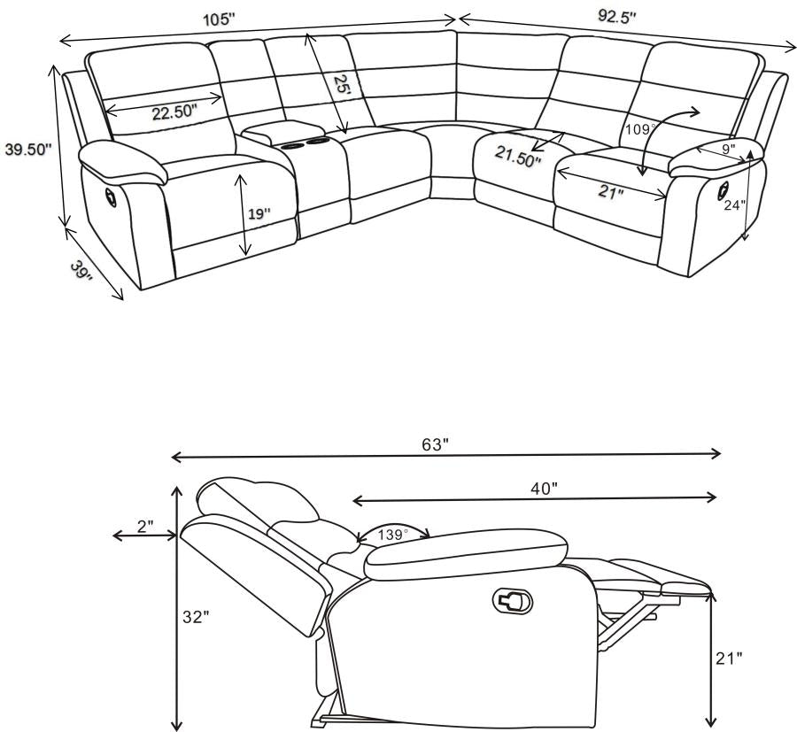 SECTIONAL RECLINER 609620